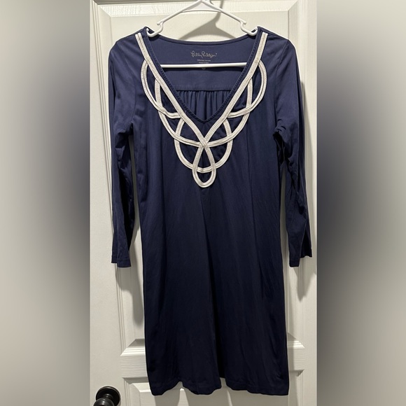 Lilly Pulitzer 3/4 Sleeve Blair Jersey Shift Dress w Soutache Appliqué - Picture 9 of 10